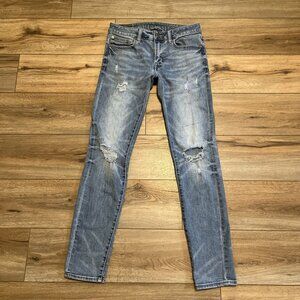 American Eagle AE Distressed Skinny Denim Jeans SZ 32x34 Blue Stretch Modern